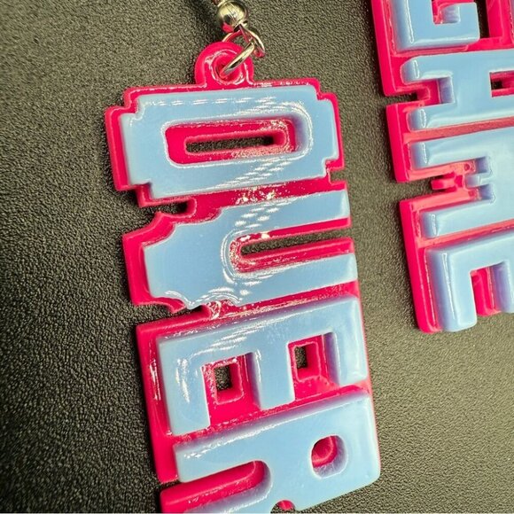 Gamer Girl PC 'Game Over' Acrylic Neon Pink and Blue Earrings - Pierced - Picture 3 of 8
